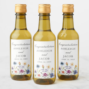 Elegant Wildflower Spring Wedding Custom Mini Wine Label