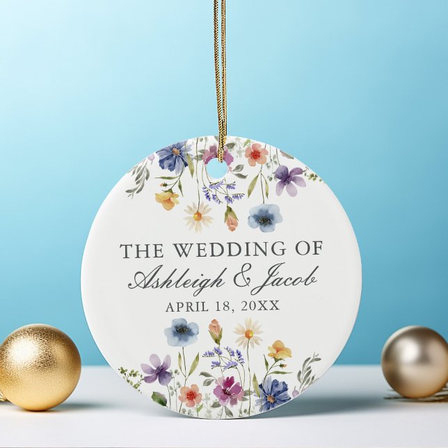 Elegant Wildflower Spring Wedding Keepsake Ceramic Ornament (Creator Uploaded)