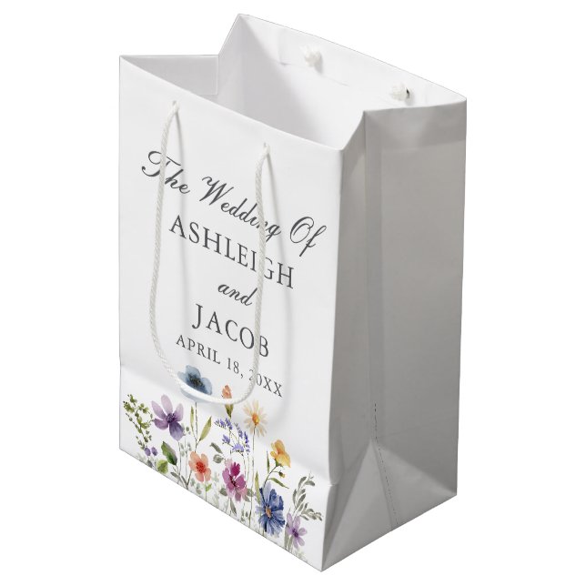 Elegant Wildflower Spring Wedding Personalized Medium Gift Bag (Front Angled)