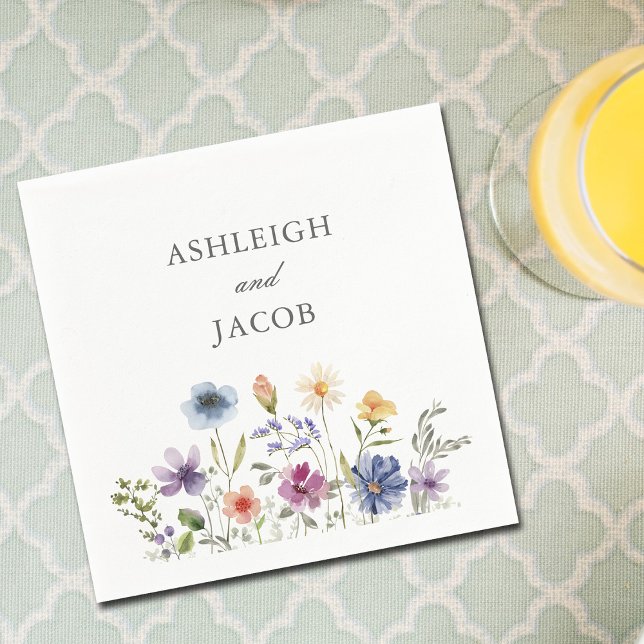 Elegant Wildflower Spring Wedding Personalized Napkin (Creator Uploaded)