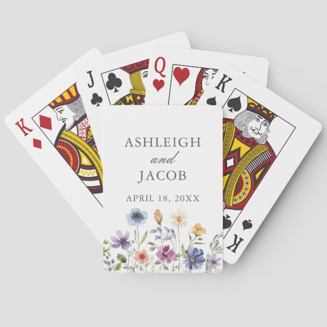 Elegant Wildflower Spring Wedding Personalized Playing Cards (Back)