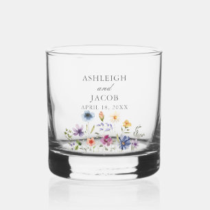 Elegant Wildflower Spring Wedding Personalized Whiskey Glass