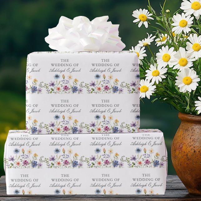 Elegant Wildflower Spring Wedding Personalized Wrapping Paper (Creator Uploaded)