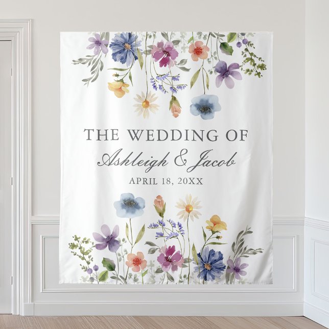 Elegant Wildflower Spring Wedding Photo Booth Tapestry (Creator Uploaded)