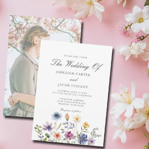 Elegant Wildflower Spring Wedding with Photo Back Invitation