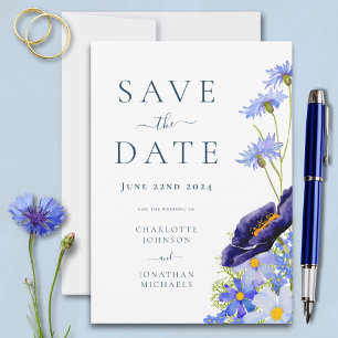 Elegant Wildflower Summer Floral Blue Wedding Save The Date