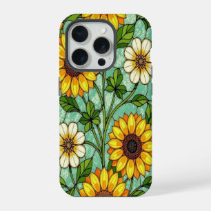 Elegant Wildflower sunflowers clover stained Glass iPhone 15 Pro Case