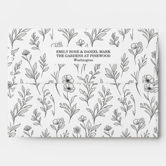Elegant Wildflower Toile Sketch Botanical Pattern  Envelope (Back (Top Flap))