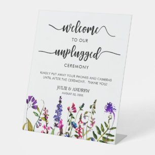 Elegant Wildflower unplugged wedding ceremony Pedestal Sign