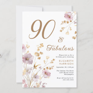 Elegant Wildflower Watercolor 90th Birthday Party Invitation