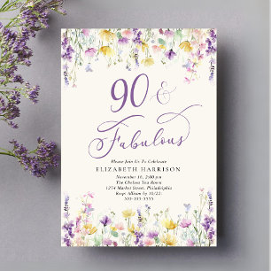 Elegant Wildflower Watercolor 90th Birthday Party Invitation
