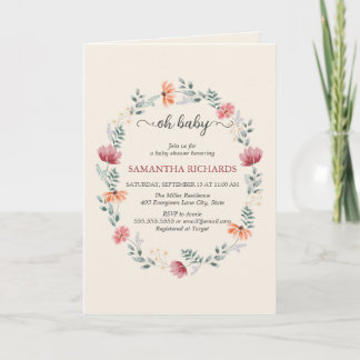 Elegant wildflower watercolor baby shower invitation