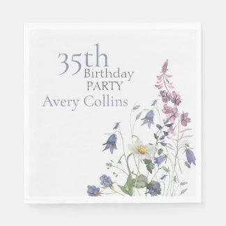 Elegant Wildflower Watercolor Floral 35th Birthday Napkin