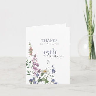 Elegant Wildflower Watercolor Floral 35th Birthday Thank You Card
