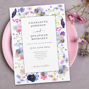 Elegant Wildflower Watercolor Floral Blue Pink Invitation