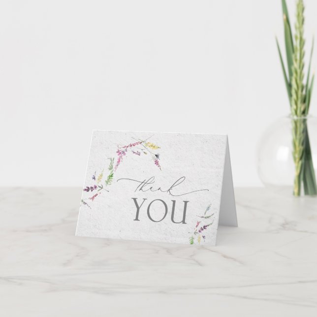 Elegant Wildflower Watercolor Floral Script Thank You Card (Front)