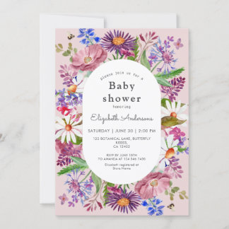 Elegant Wildflower Watercolor Girl Baby Shower Invitation