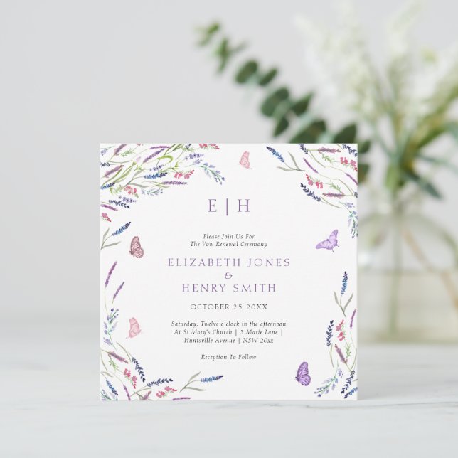 Elegant Wildflower Watercolor Wreath Vow Renewal Invitation (Standing Front)