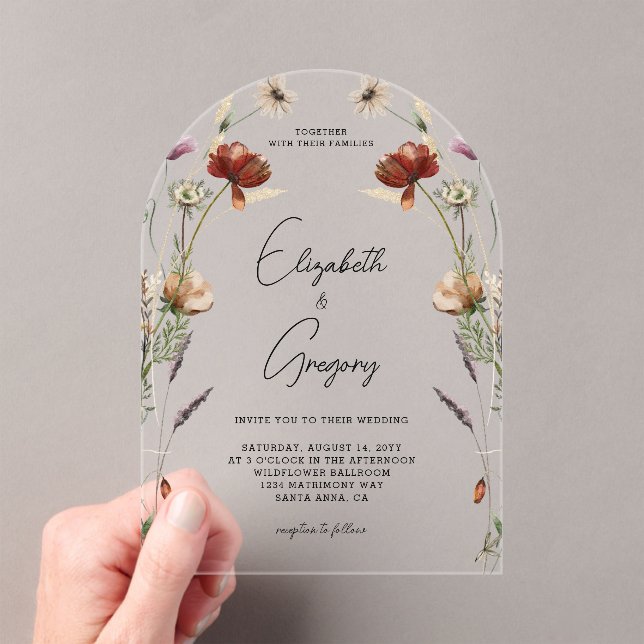 Elegant Wildflower Wedding Acrylic Invitations (Insitu (Handheld))