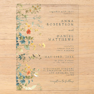 Elegant Wildflower Wedding Acrylic Invitations