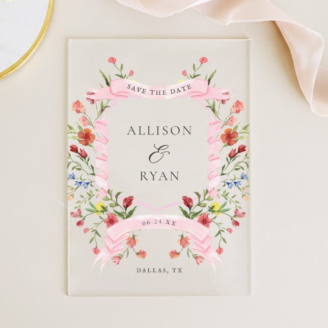 Elegant Wildflower Wedding Acrylic Save The Date Invitations (Creator Uploaded)