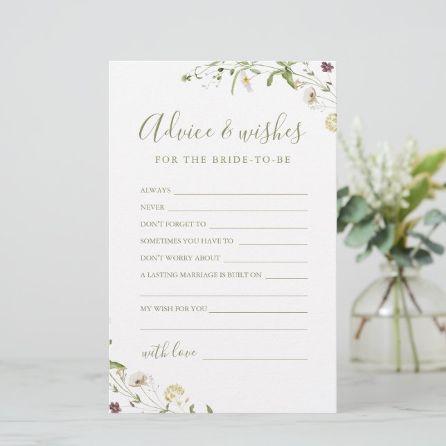Elegant Wildflower wedding advice & wishes card (Standing Front)