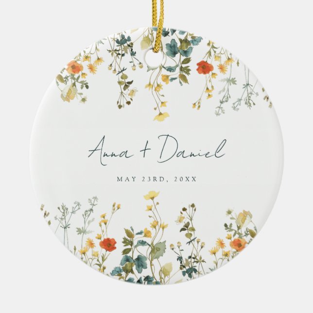 Elegant Wildflower Wedding Ceramic Ornament (Front)