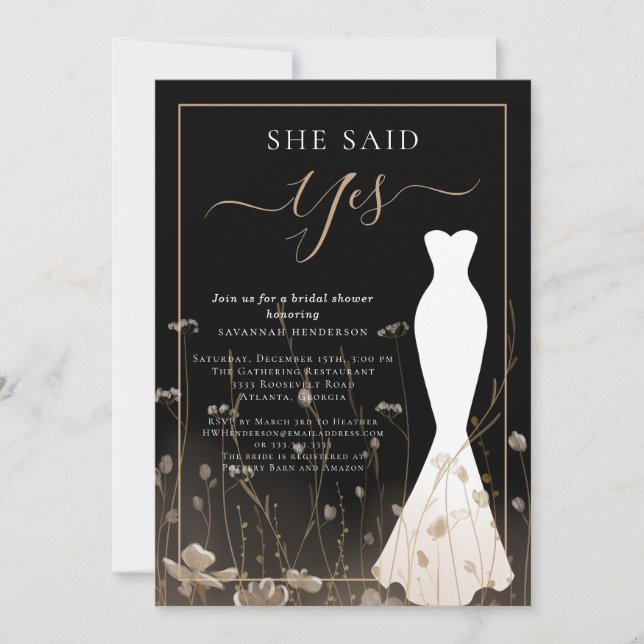 Elegant Wildflower Wedding Dress Bridal Shower Invitation (Front)