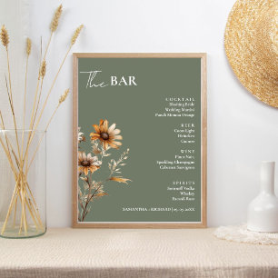 Elegant Wildflower Wedding Drinks Bar Menu Poster