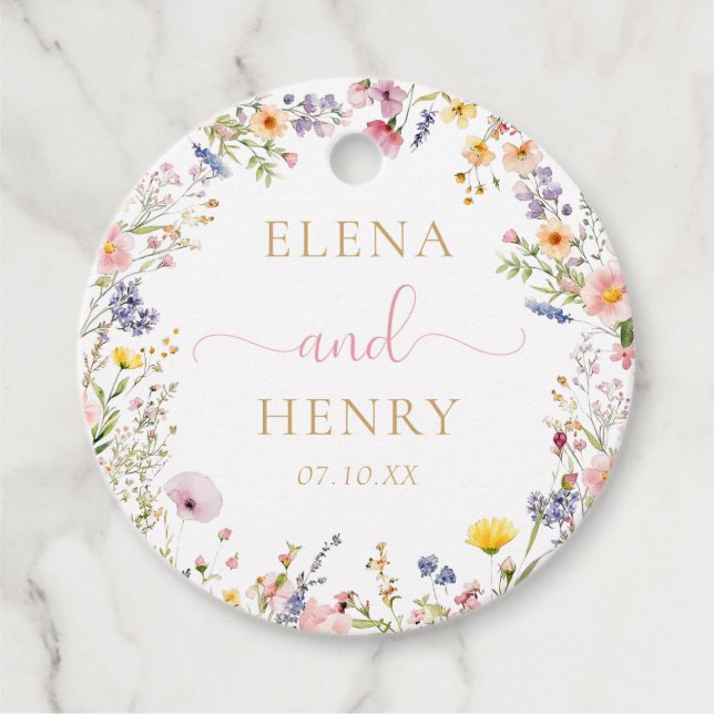 Elegant Wildflower Wedding Favour Tags (Front)