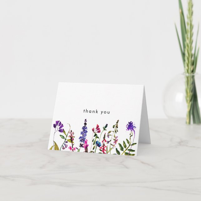Elegant wildflower wedding folded thank you card (Front)