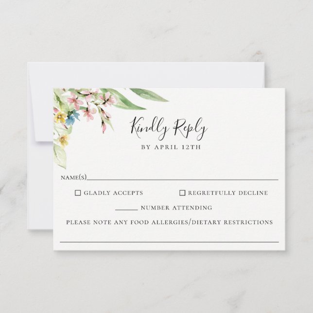 Elegant Wildflower Wedding Food Allergy RSVP Card (Front)
