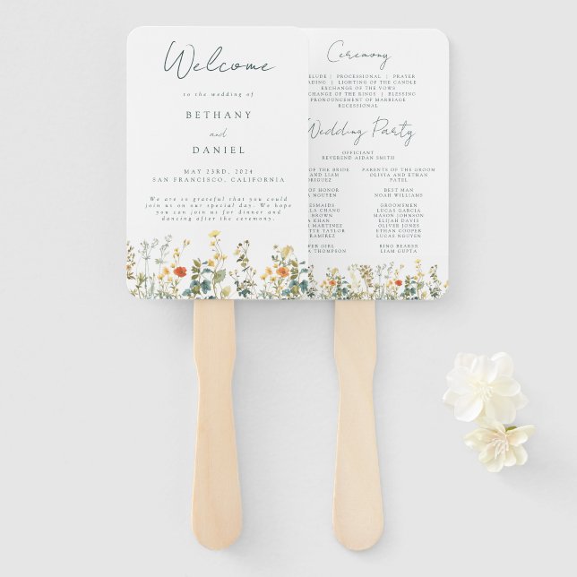Elegant Wildflower Wedding Hand Fan (Front and Back)