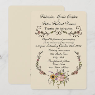 Elegant Wildflower Wedding Invitation.5" x 7" Card