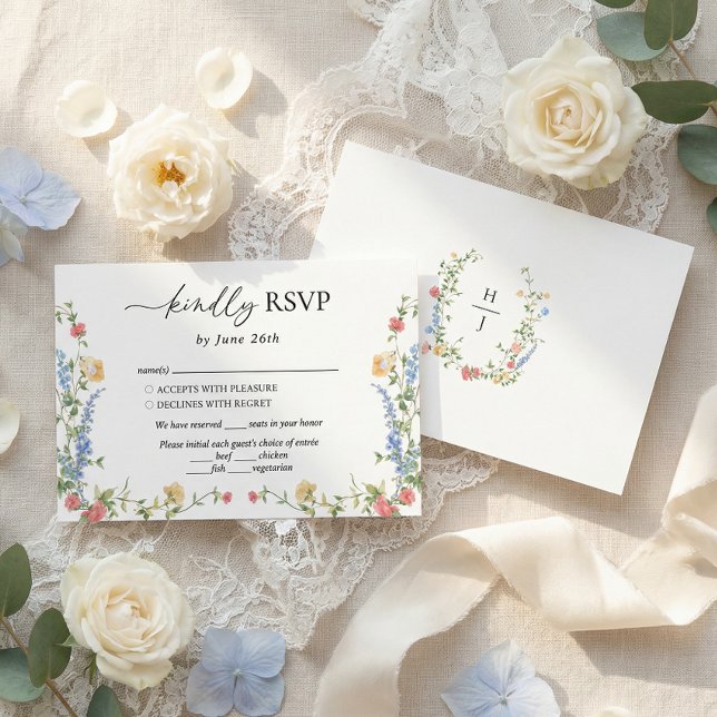 Elegant Wildflower Wedding Monogram RSVP Card (Creator Uploaded)