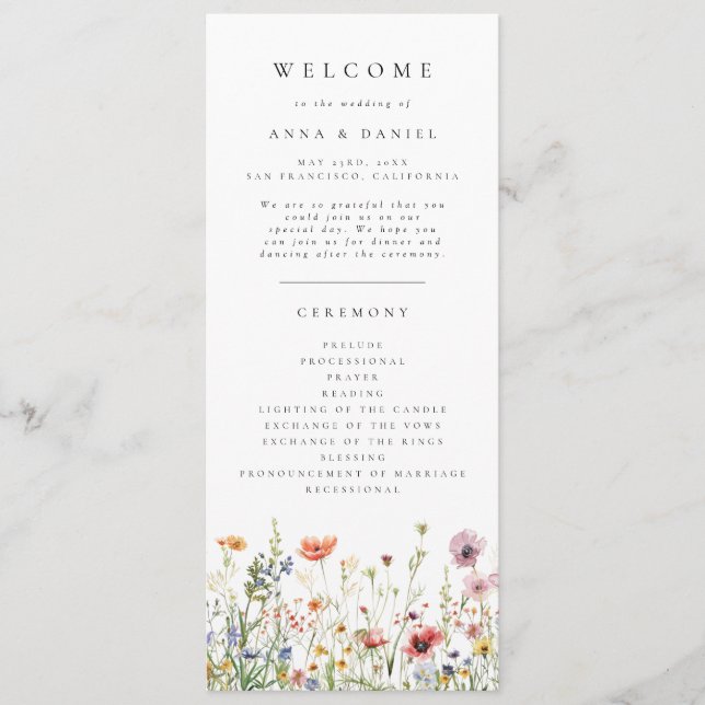 Elegant Wildflower Wedding Program (Front)
