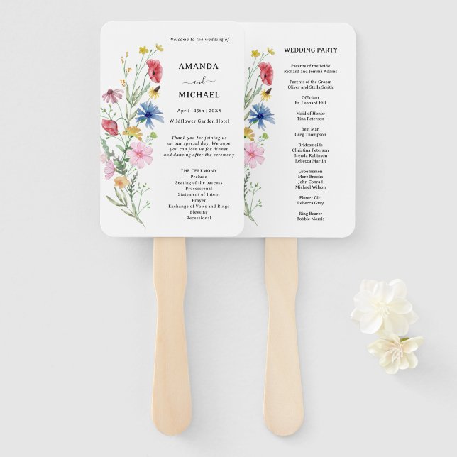 Elegant Wildflower Wedding Program Hand Fan (Front and Back)