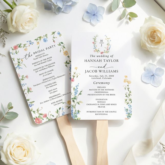 Elegant Wildflower Wedding Program Hand Fan (Creator Uploaded)