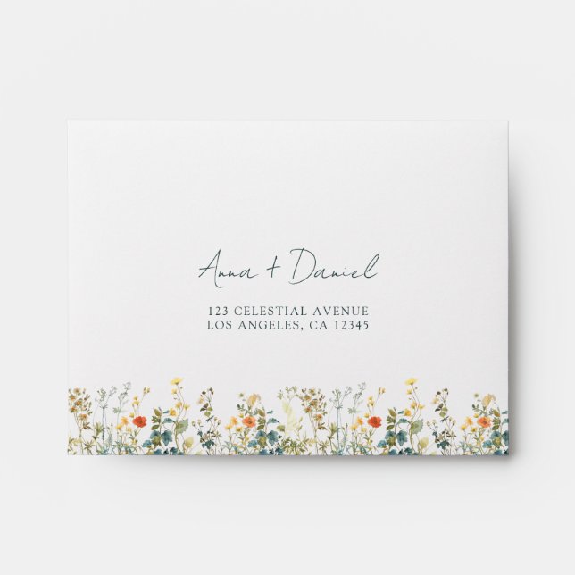 Elegant Wildflower Wedding Self-Addressed RSVP Envelope (Front)