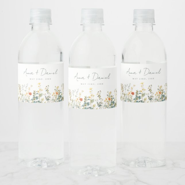 Elegant Wildflower Wedding Water Bottle Label (Bottles)