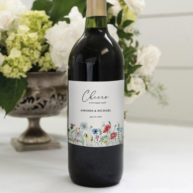Elegant Wildflower Wedding Wine Label (Creator Uploaded)