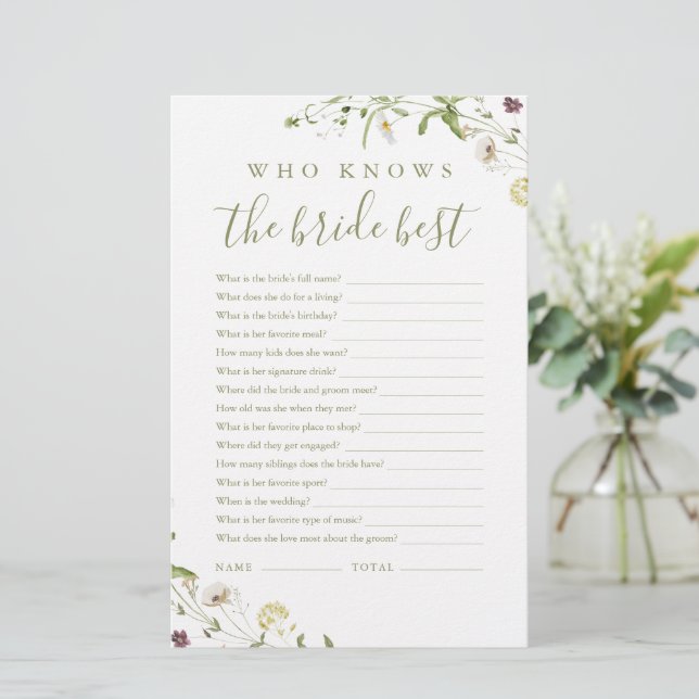 Elegant Wildflower who knows the bride best game (Standing Front)