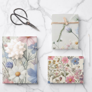 Elegant Wildflower Wrapping Paper Set – Pack of 3