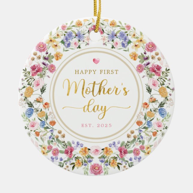 Elegant Wildflower Wreath 1st Mother's Day Gift Ceramic Ornament (Front)
