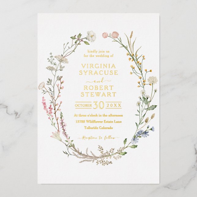 Elegant Wildflower Wreath Royal Simple Wedding (Front)