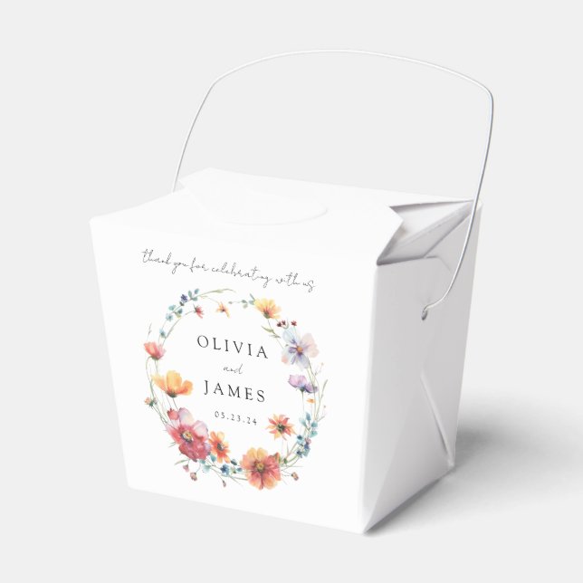 Elegant Wildflower Wreath Summer Wedding Favor Box (Front Side)