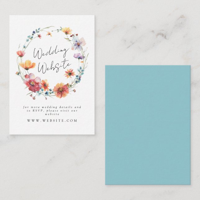 Elegant Wildflower Wreath Summer Wedding Website Enclosure Card (Front/Back)