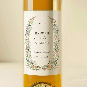 Elegant Wildflower Wreath Wedding Wine Label