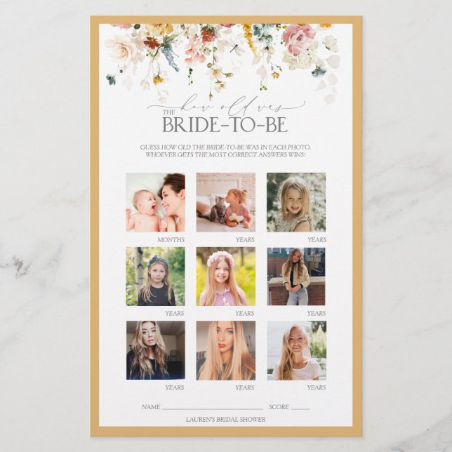 Elegant Wildflower Yellow Bridal Shower Game (Front)