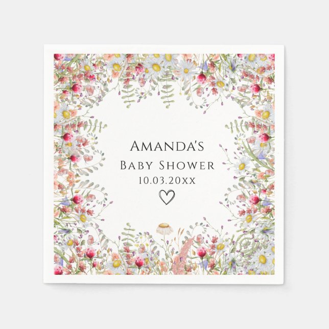 Elegant Wildflowers Baby Shower Napkin (Front)